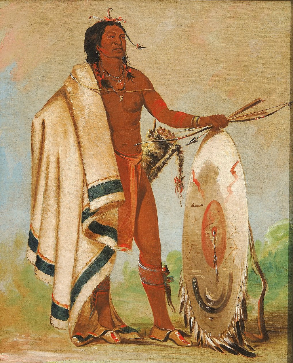 Kotz-a-tó-ah, røget skjold, en fremtrædende kriger af George Catlin