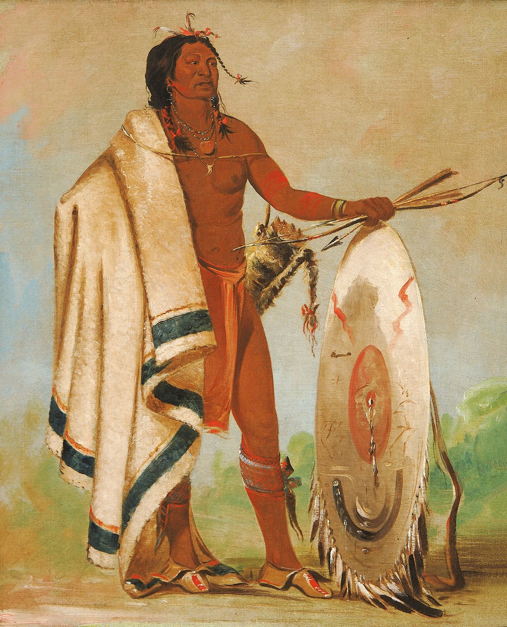 Kotz-a-tó-ah, Smoked Shield, a Distinguished Warrior, 1834. af George Catlin