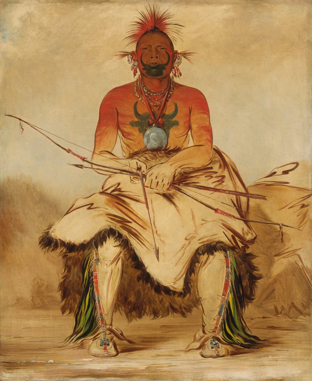 La-dóo-ke-a, Buffalo Bull, en Grand Pawnee Warrior, 1832. af George Catlin