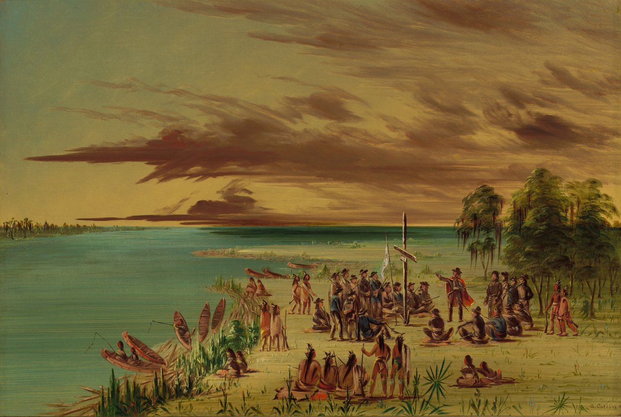 La Salle hævder Louisiana for Frankrig. 9. april 1682, 18471848. af George Catlin