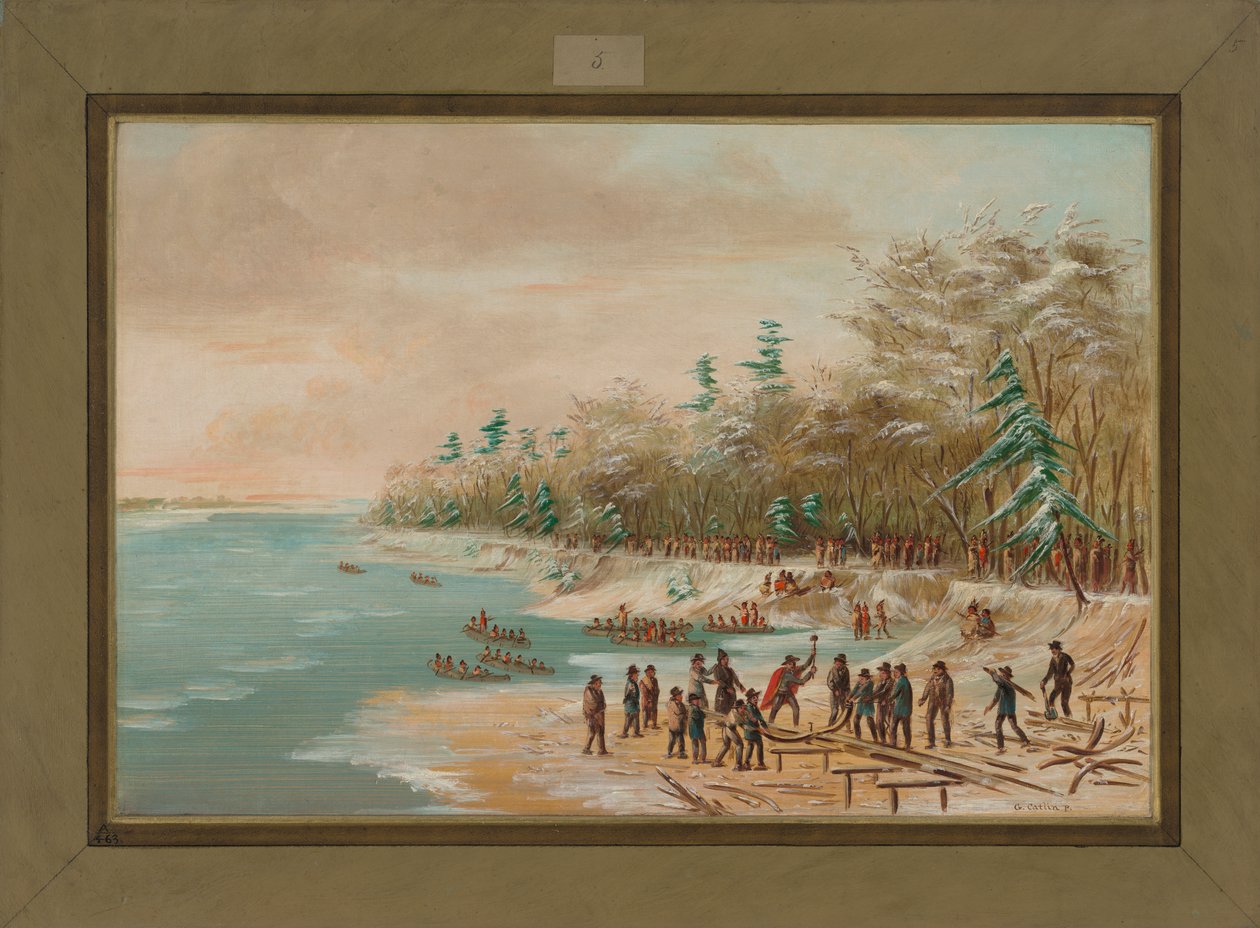 La Salle kører den første bolt til griffen, 26. januar 1679, 1847-48 af George Catlin