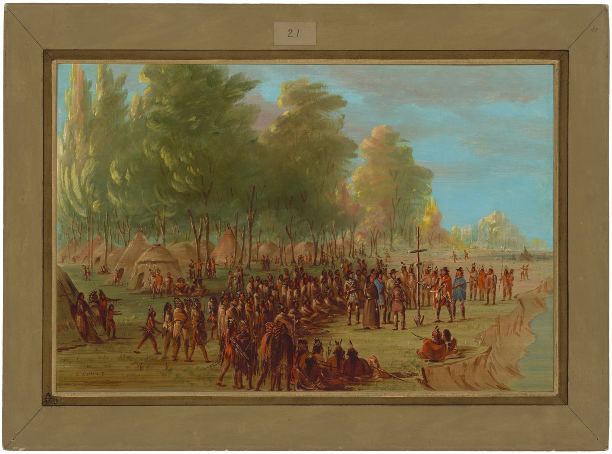 La Salle rejser et kors og tager landet i besiddelse. 25. marts 1682 af George Catlin