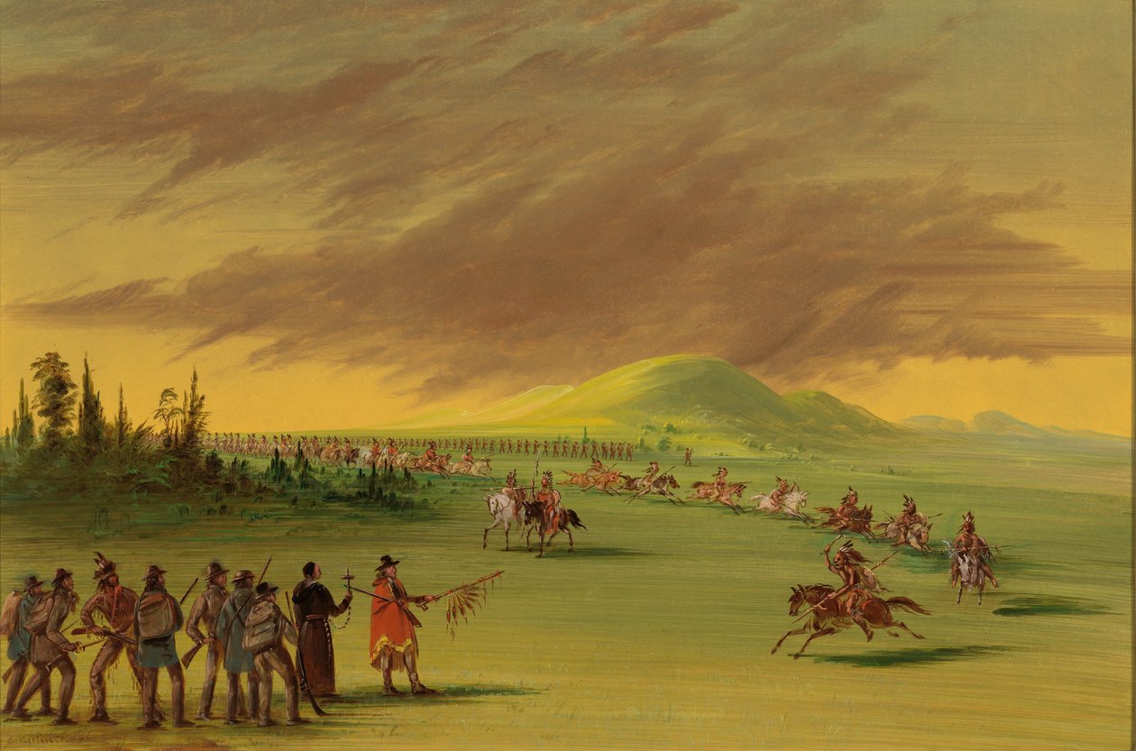 La Salle møder et krigsparti af Cenis-indianere på en prairie i Texas. 25. april 1686, 18471848. af George Catlin