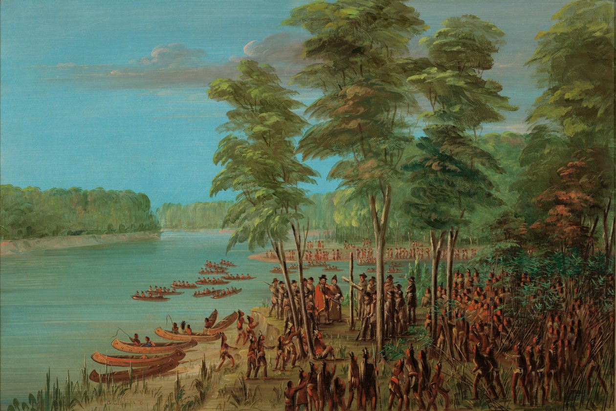 La Salle tager landet i besiddelse ved mundingen af Arkansas. 10. marts 1682, 18471848. af George Catlin