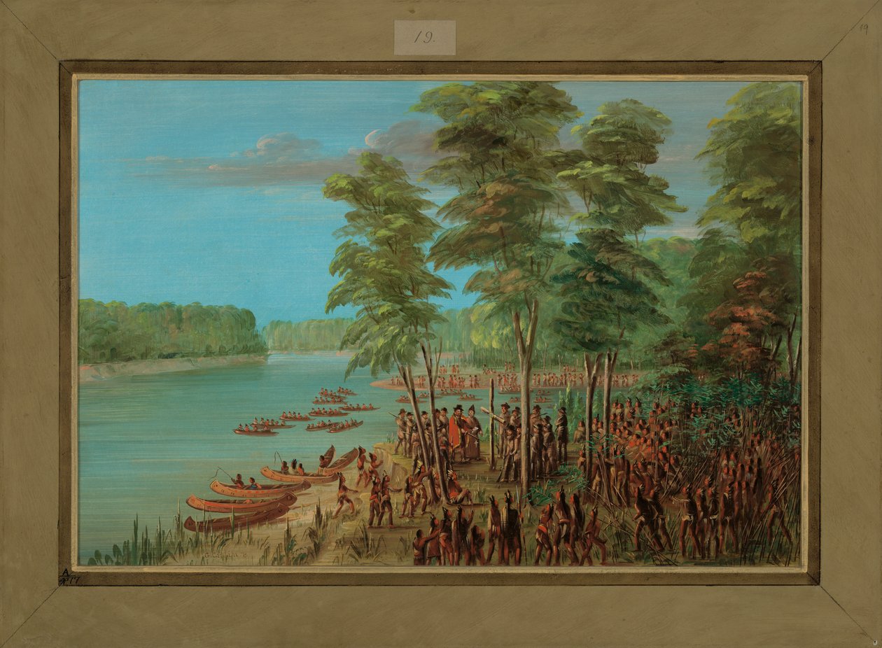 La Salle tager jorden i besiddelse ved mundingen af Arkansas, 10. marts 1682, 1847-48 af George Catlin