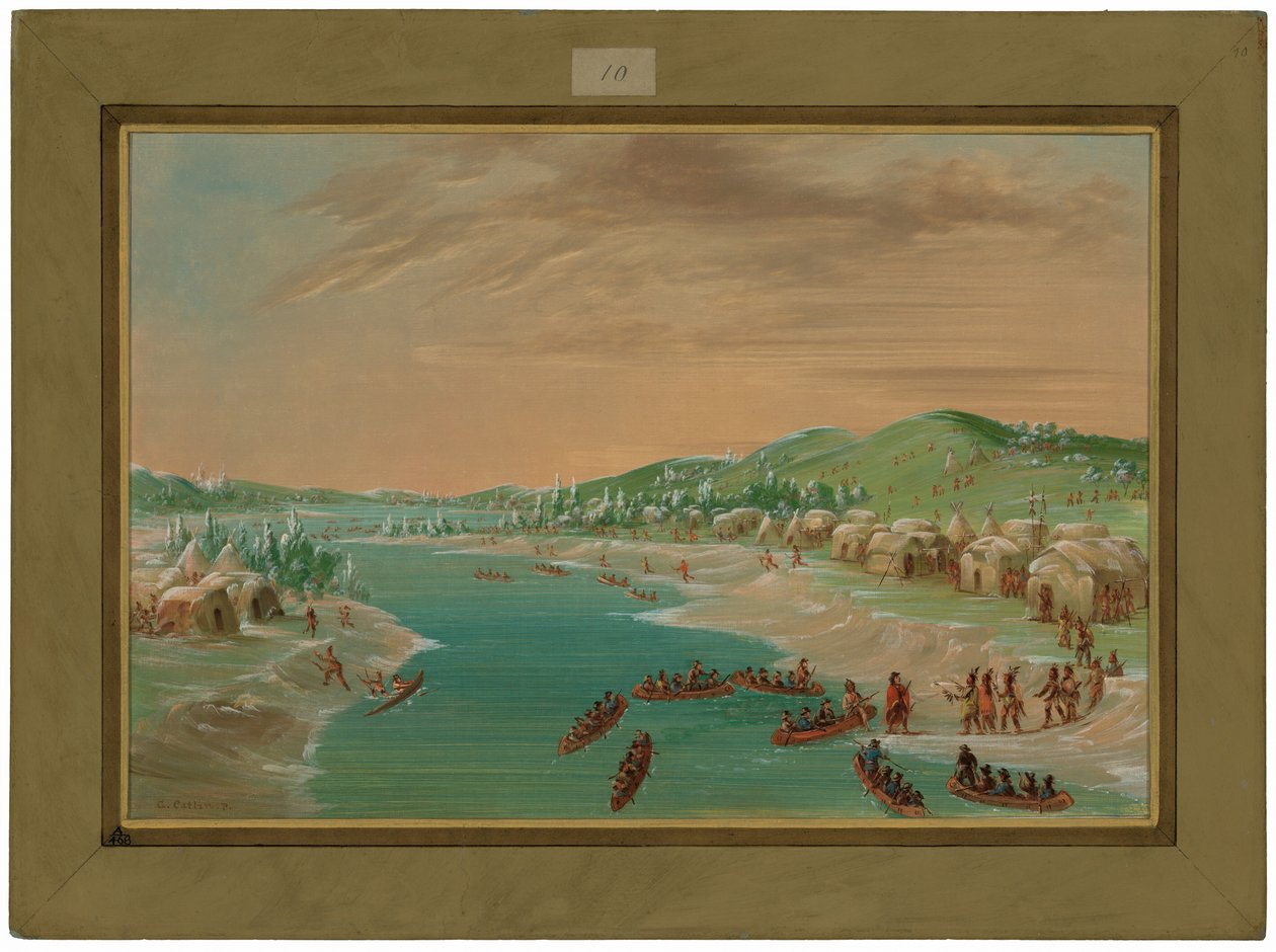 La Salle og hans følge ankommer til Illinois-indianernes landsby.  1. januar 1680 af George Catlin