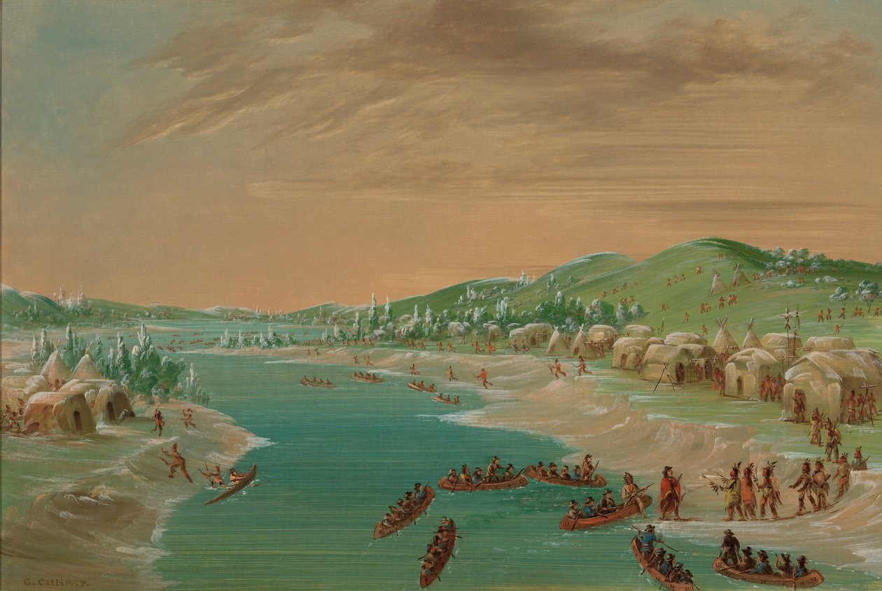 La Salle og Party ankommer til Village of the Illinois. 1. januar 1680, 18471848. af George Catlin