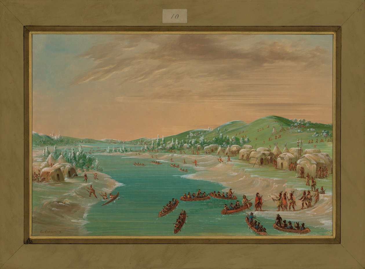 La Salle og Party ankommer til landsbyen Illinois, 1. januar 1680, 1847-48 af George Catlin