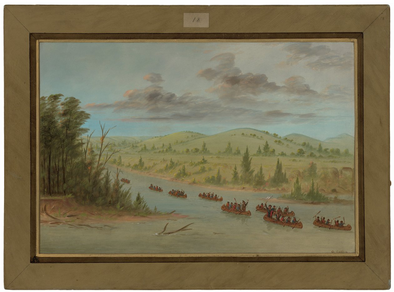 La Salles fest på vej ind i Mississippi i kanoer. 6. februar 1682 af George Catlin