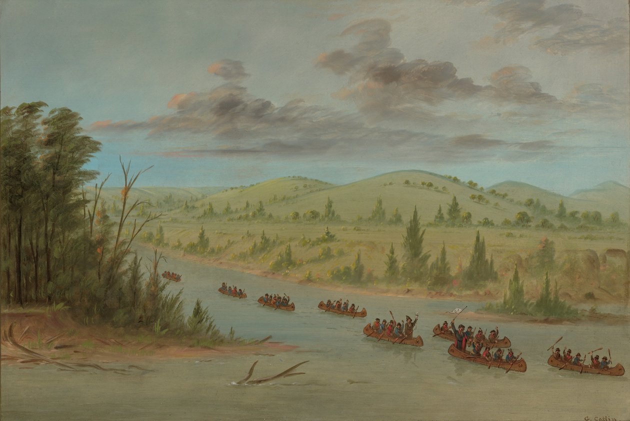 La Salles fest på vej ind i Mississippi i kanoer. 6. februar 1682, 18471848. af George Catlin