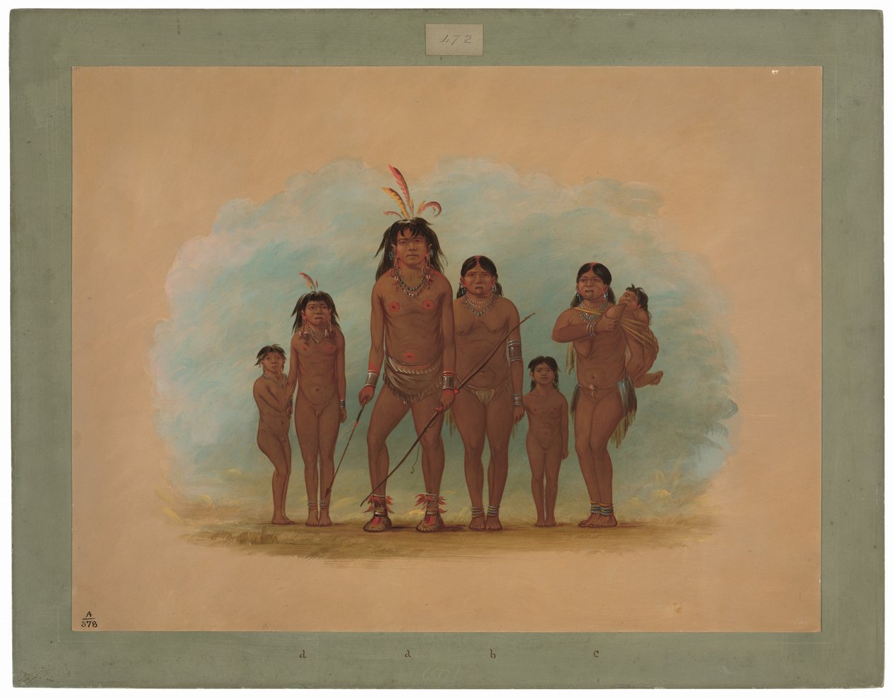Lengua Chief, hans to hustruer og fire børn af George Catlin