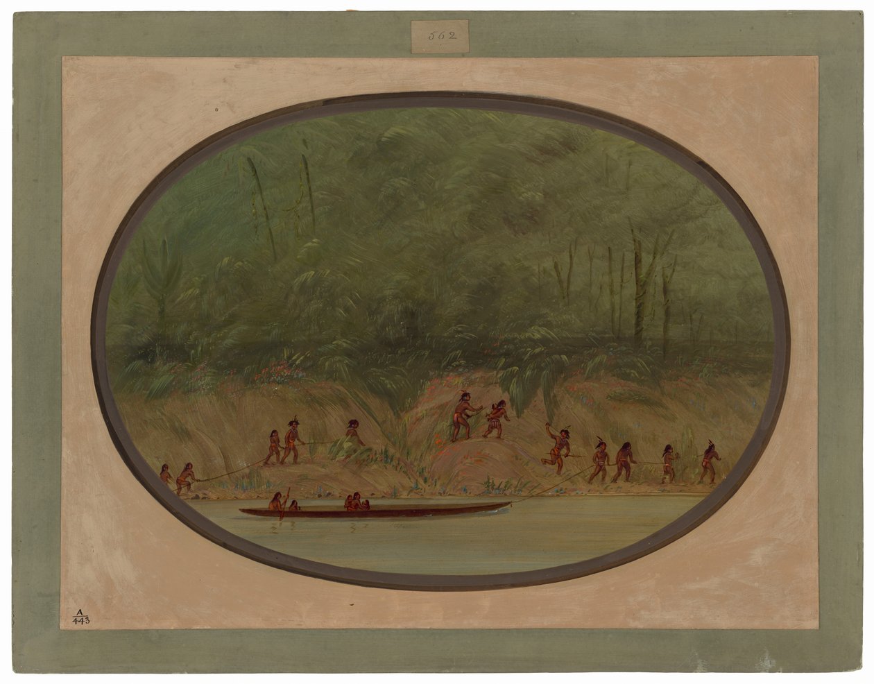Lengua-indianerne på vej op ad strømfaldene i Rio Uruguay af George Catlin
