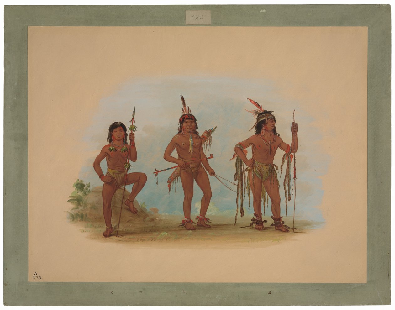 Lengua medicinmand med to krigere af George Catlin
