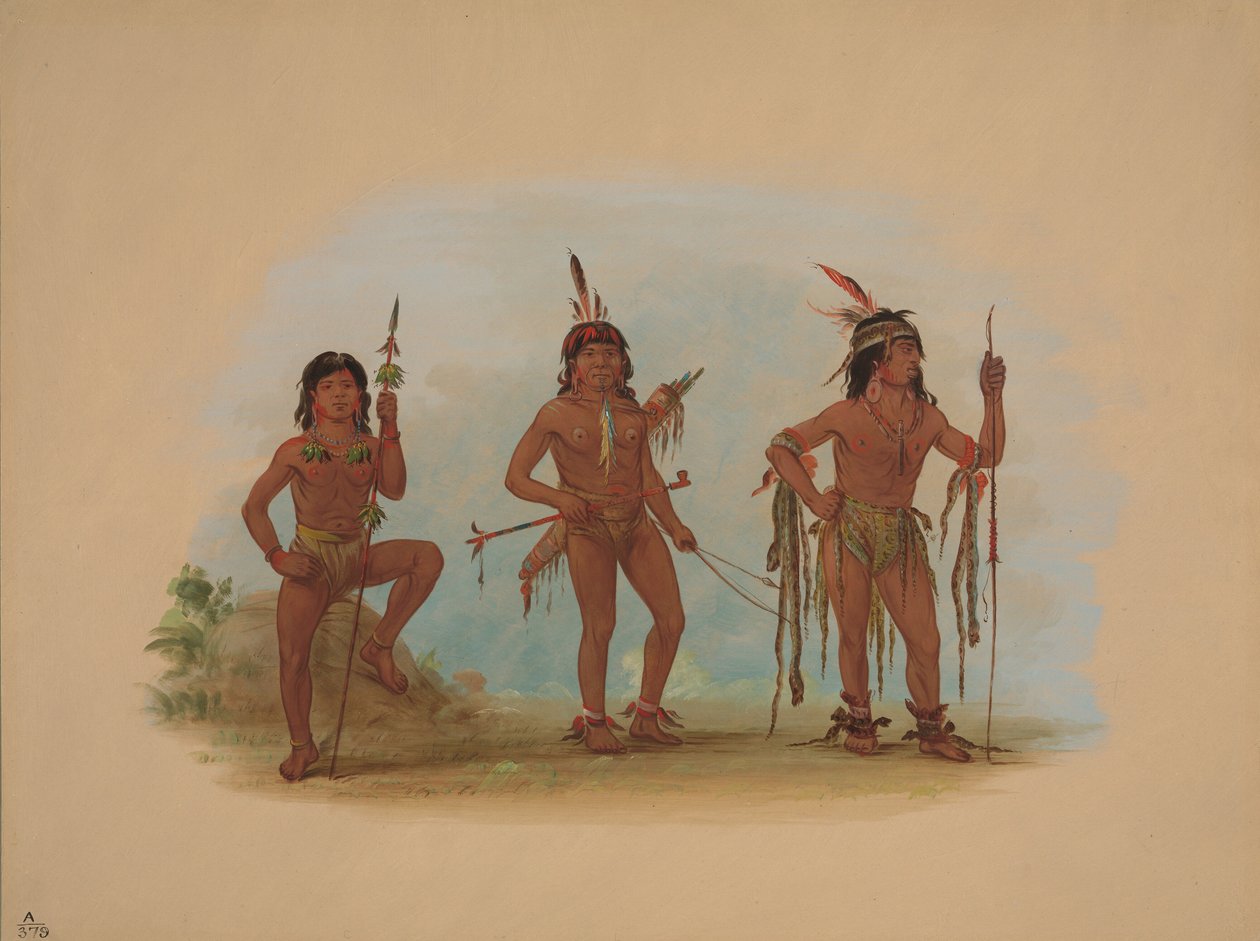 Lengua medicinmand med to krigere, 18541869. af George Catlin