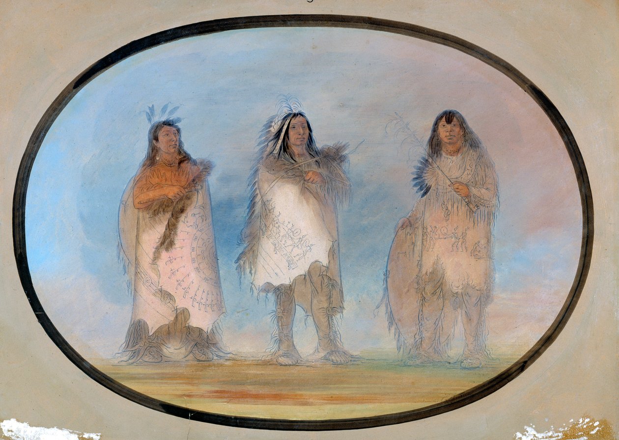 Lille bjørn, stejl vind, hunden, tre fornemme krigere fra Sioux-stammen, ca. 1865-1871. af George Catlin
