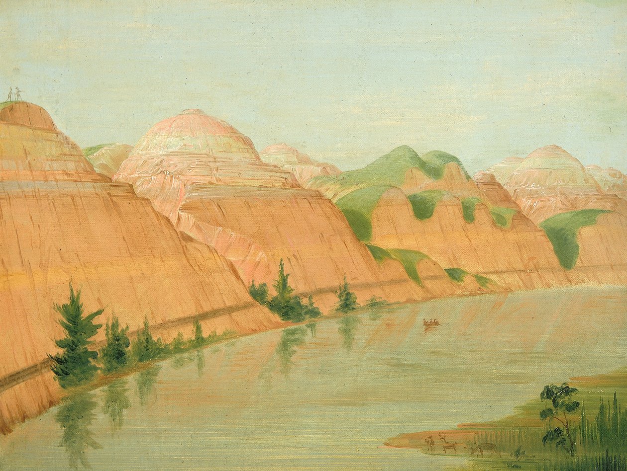 Storslåede lerskrænter 1800 km over St. Louis af George Catlin