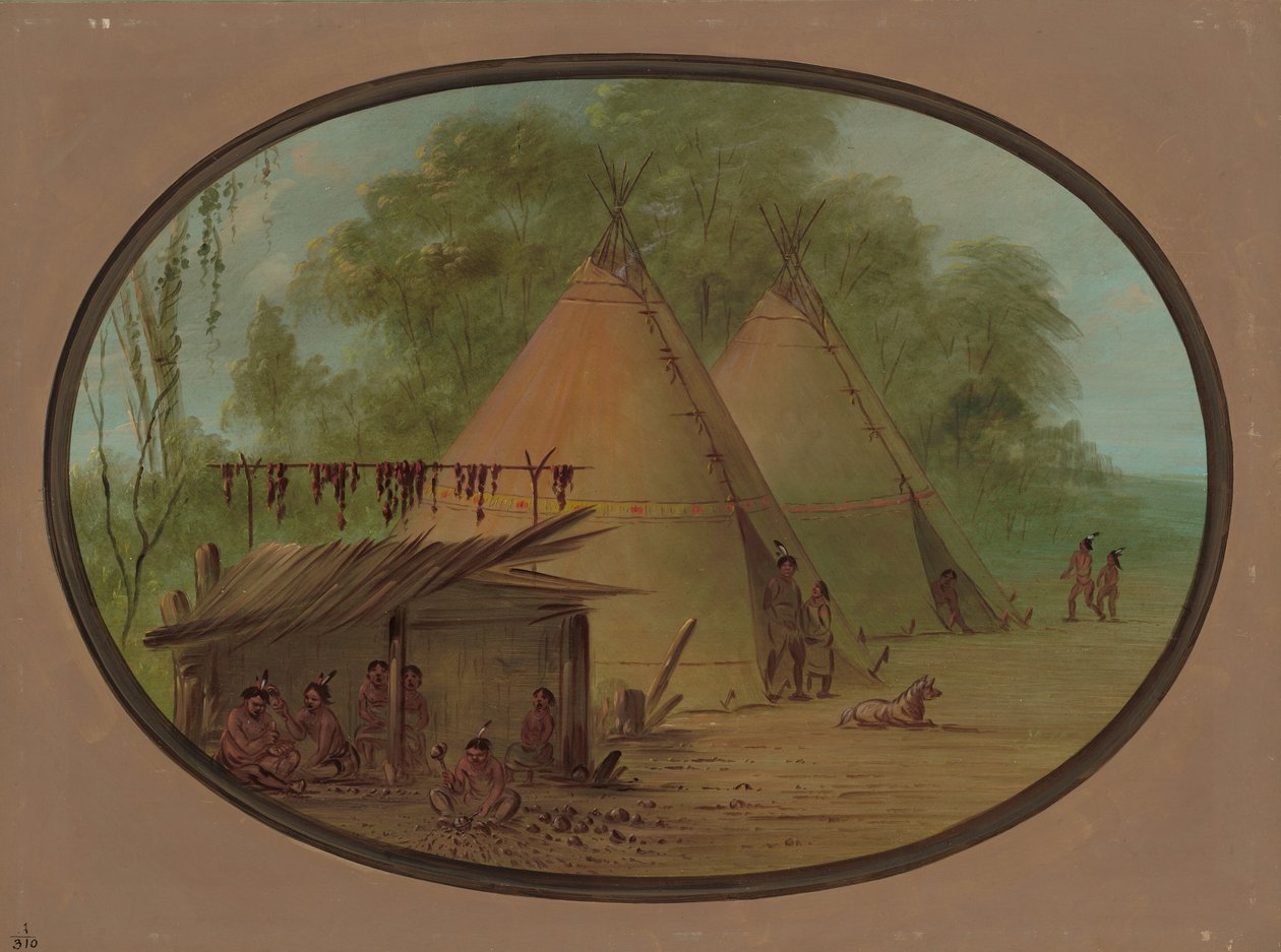 Making Flint Arrowheads - Apachees, 18551869. af George Catlin