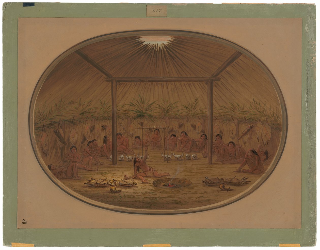Mandan Ceremoni - Vandet synker ned af George Catlin