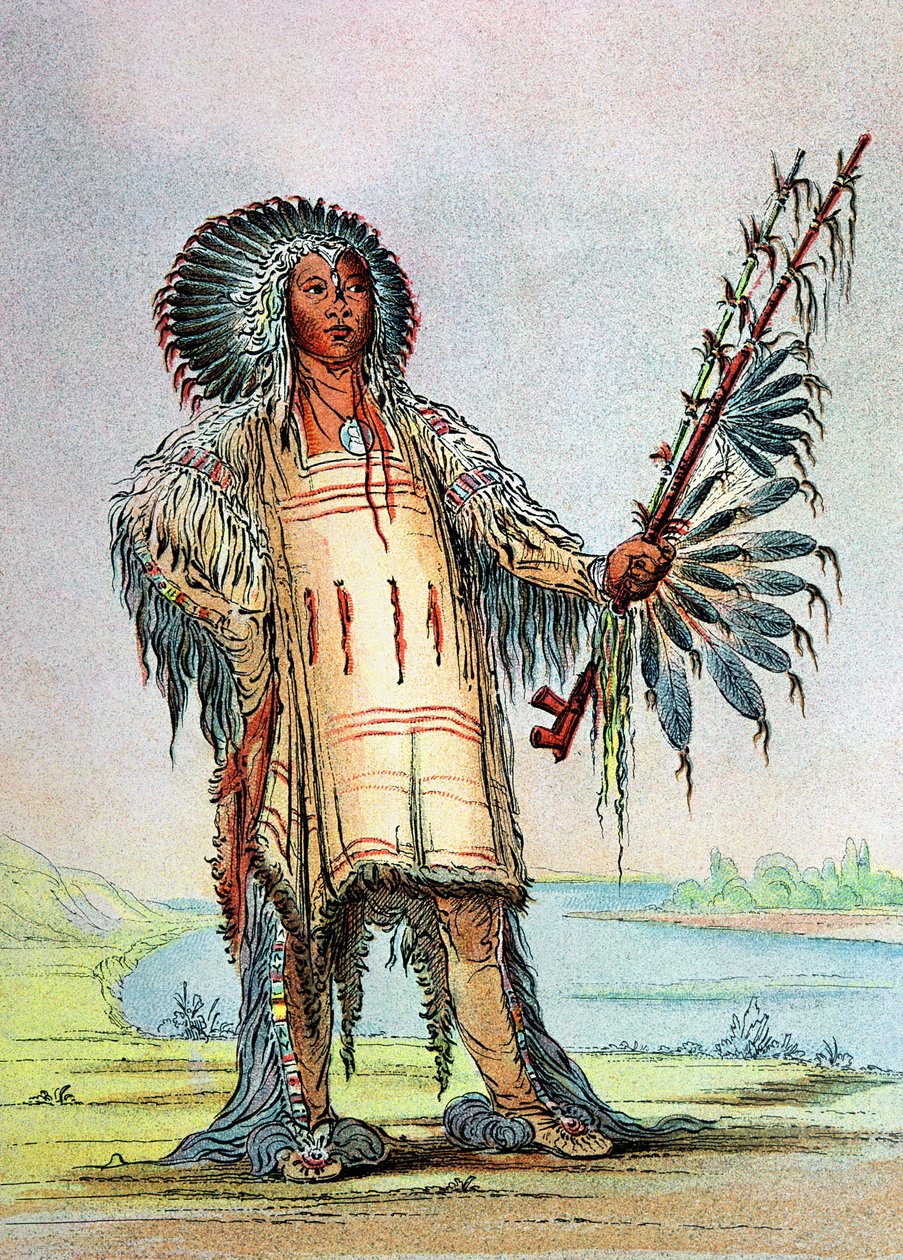 Mandan-indianeren Ha-Na-Tah-Muah, ulvehøvding af George Catlin