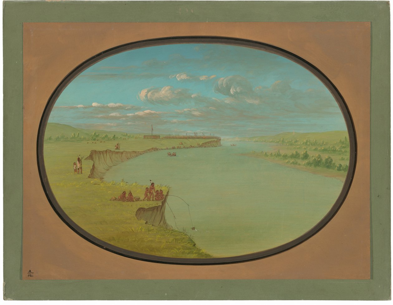 Mandan Village - En fjern udsigt af George Catlin