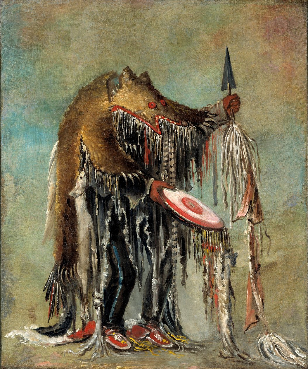 Medicinmand, der udfører sine mysterier over en døende mand af George Catlin