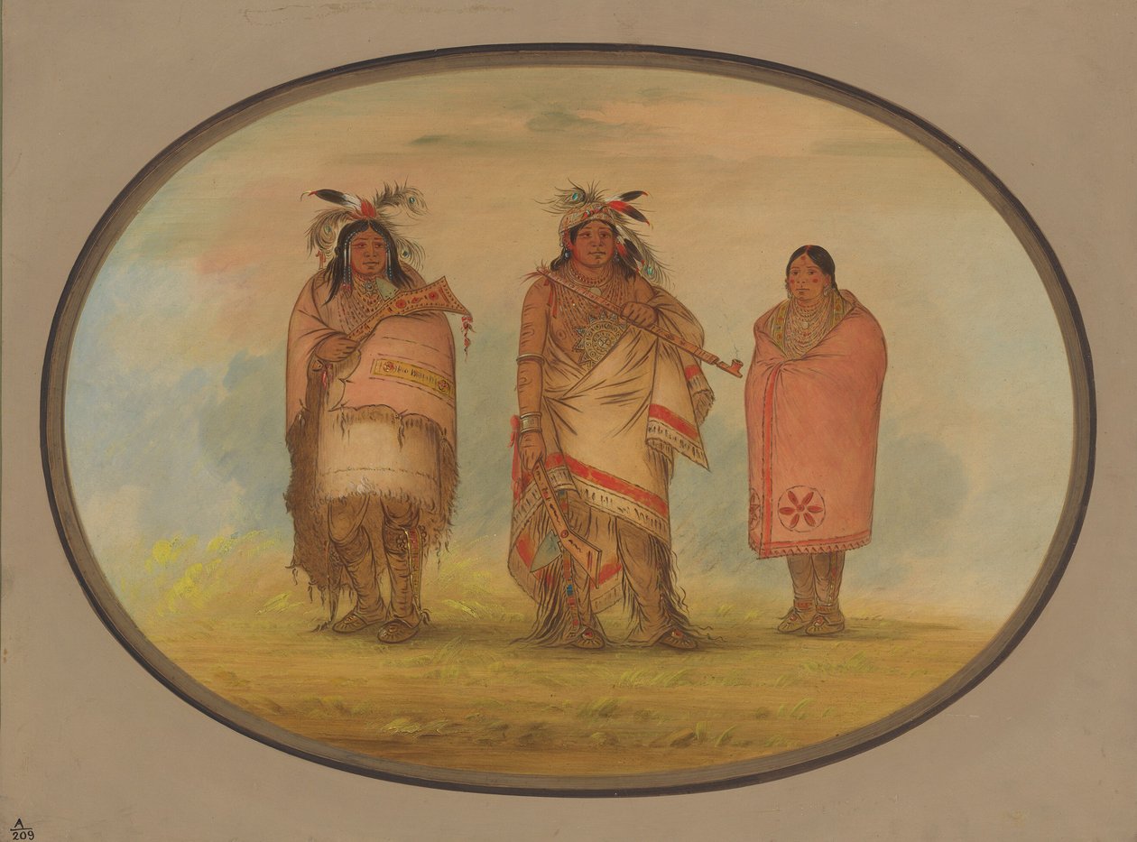 Menomonie-høvding, hans kone og søn, 18611869. af George Catlin