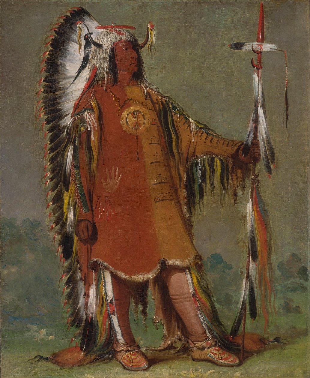 Máh-to-tóh-pa, fire bjørne, anden høvding, i fuld påklædning af George Catlin