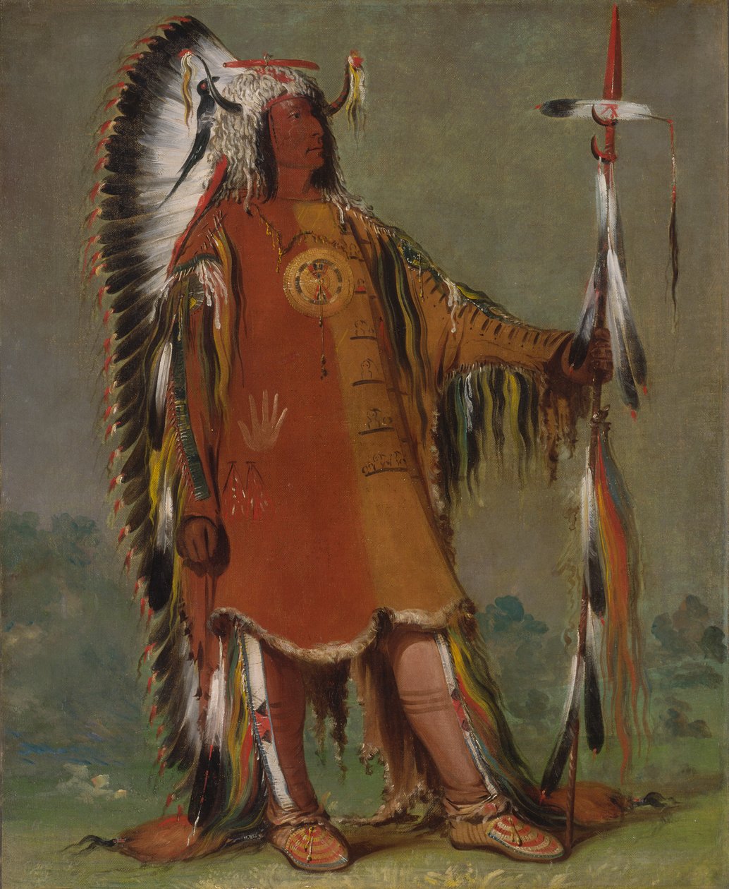 Máh-to-tóh-pa, fire bjørne, anden høvding, i fuld kjole, 1832. af George Catlin