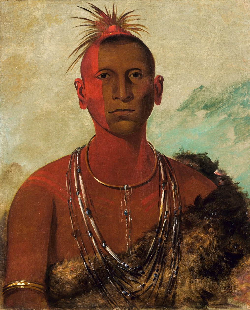 Náh-se-ús-kuk, hvirvlende torden, Black Hawks ældste søn af George Catlin