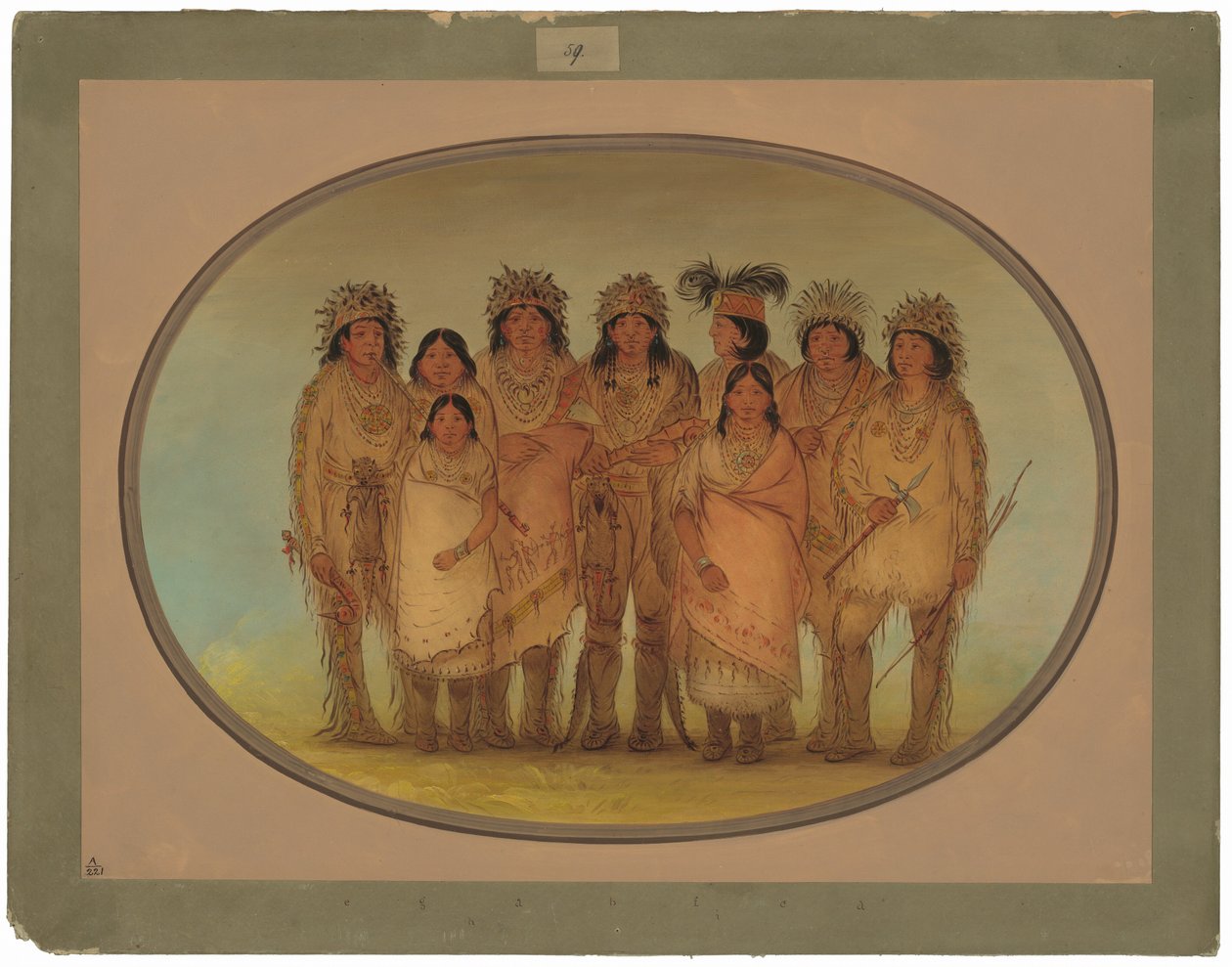 Ni Ojibbeway-indianere i London af George Catlin