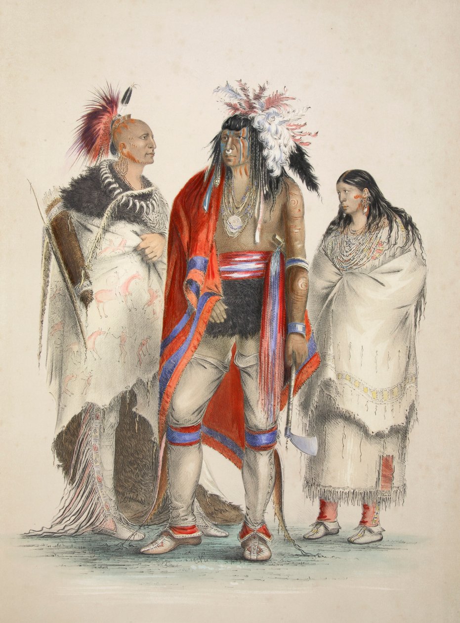 Nordamerikanske indianere, pub. 1845 farvelitografi. af George Catlin