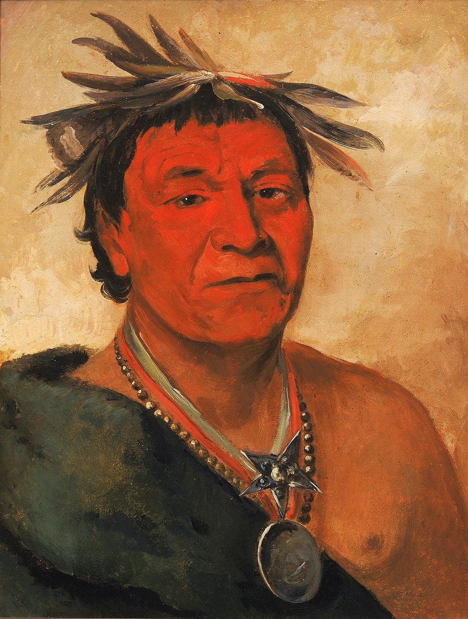O-ho-páh-sha, Small Whoop, en fremtrædende kriger af George Catlin