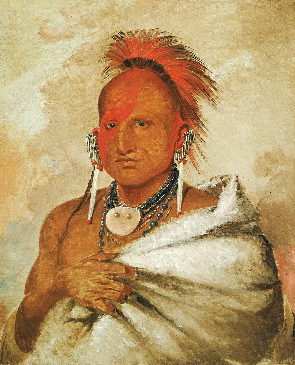 O-rón-gás-see, Bjørnefanger, en berømt kriger, 1832. af George Catlin