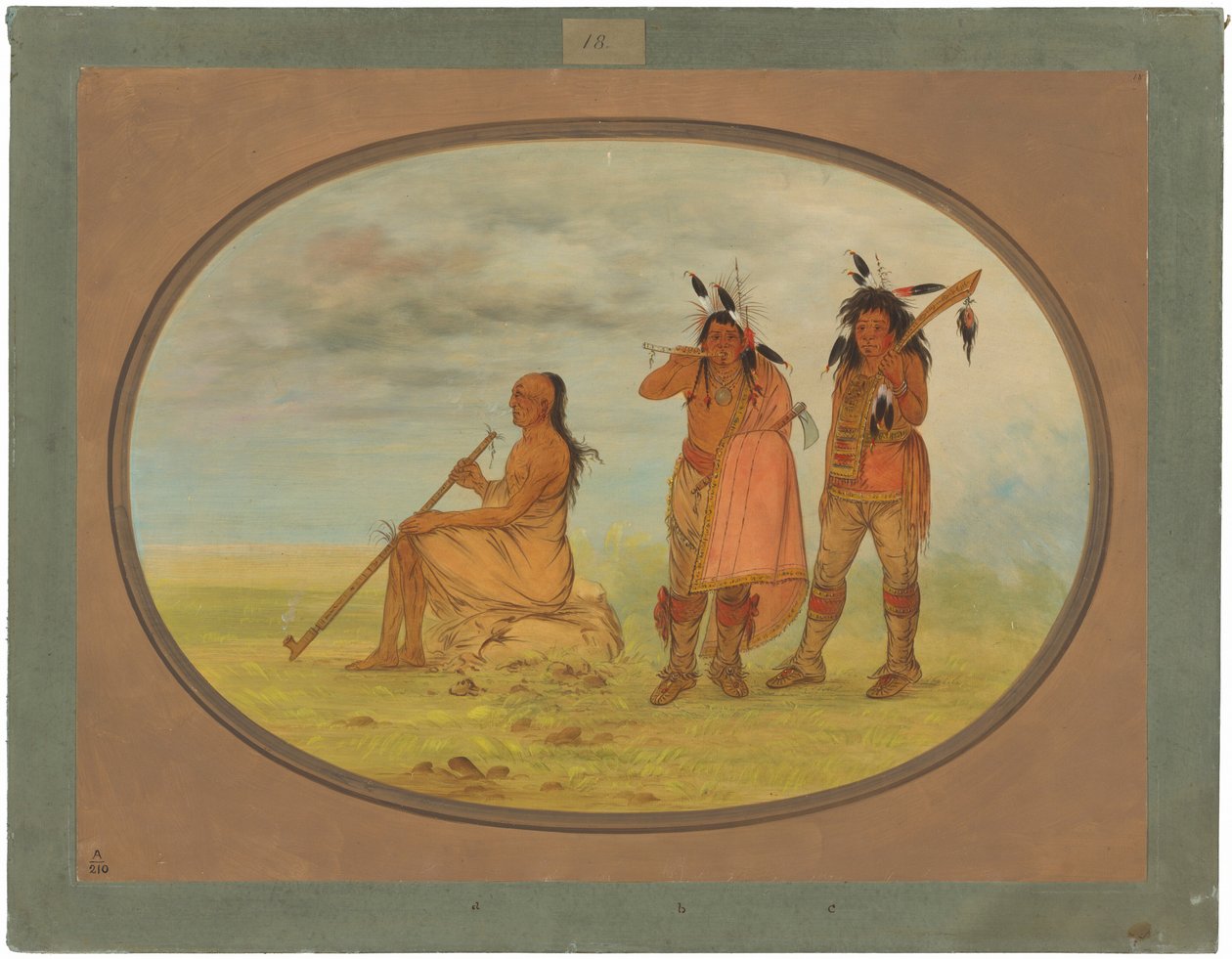 Gammel menomonie-høvding med to unge bejlere af George Catlin