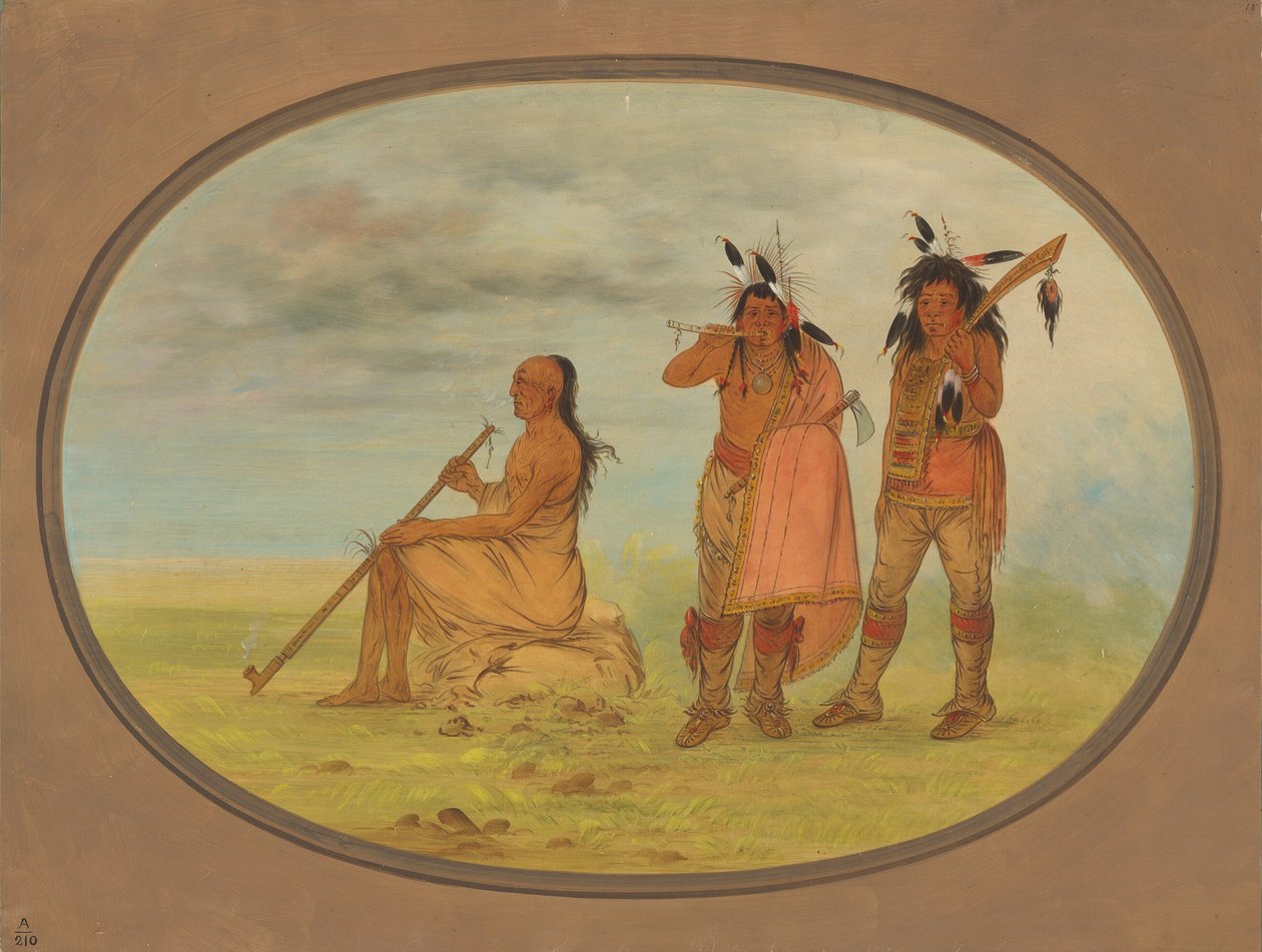 Gamle Menomonie-høvding med to unge Beaux, 18611869. af George Catlin