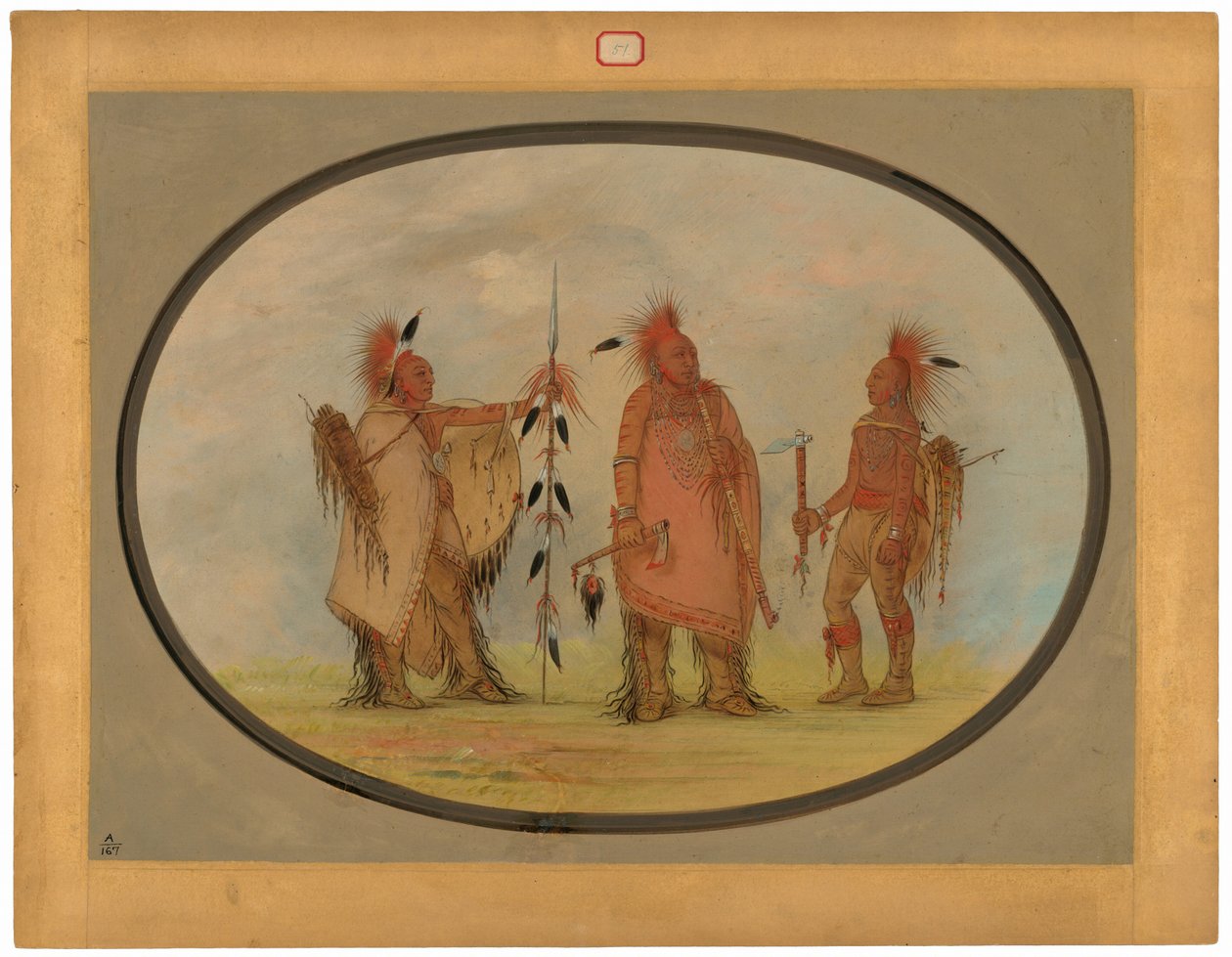 Osage-høvding med to krigere af George Catlin