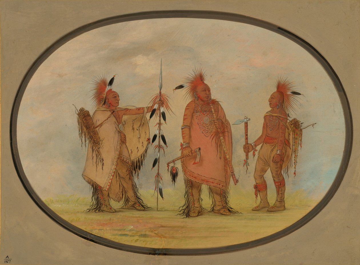 Osage-høvding med to krigere, 18611869. af George Catlin