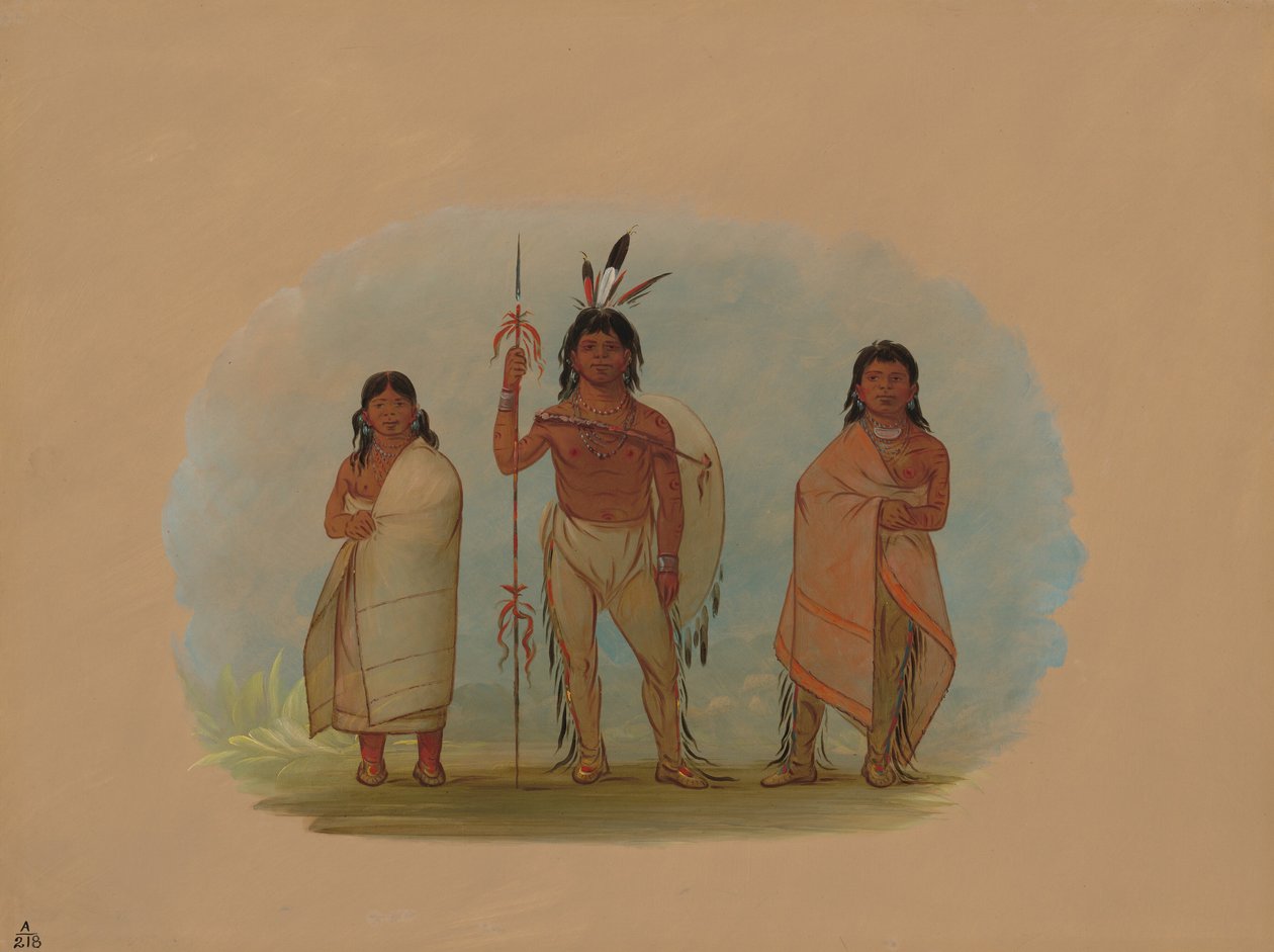 Ottawa-høvding, hans kone og en kriger, 18611869. af George Catlin