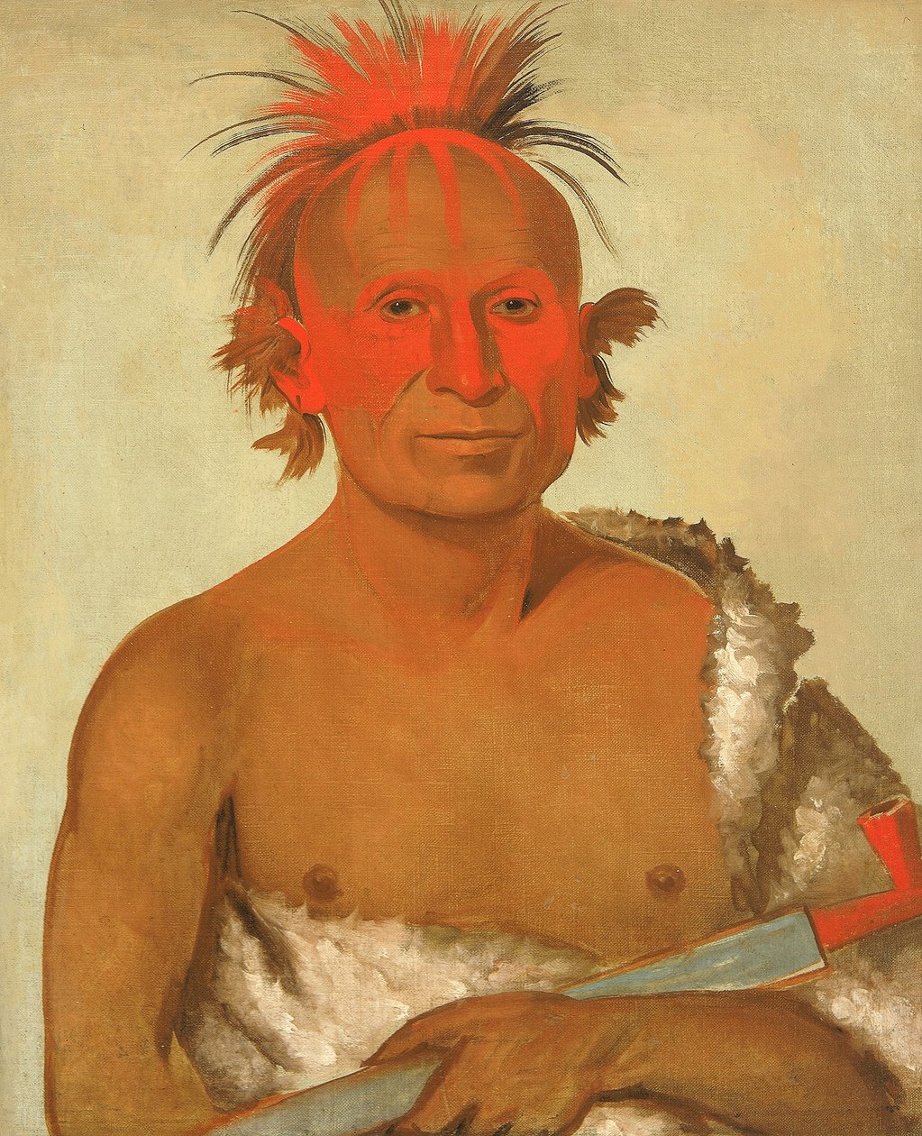 Pash-ee-pa-hó, Lille Stikkende Høvding, den Yngre, en af Black Hawks tapre mænd af George Catlin