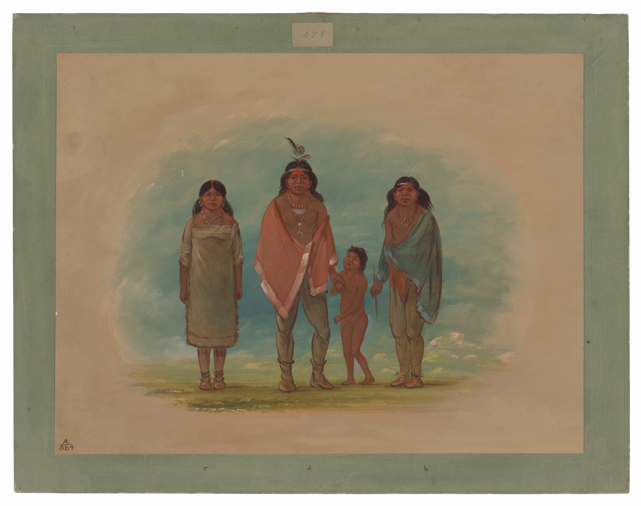 Patagon-høvding, hans bror og datter af George Catlin