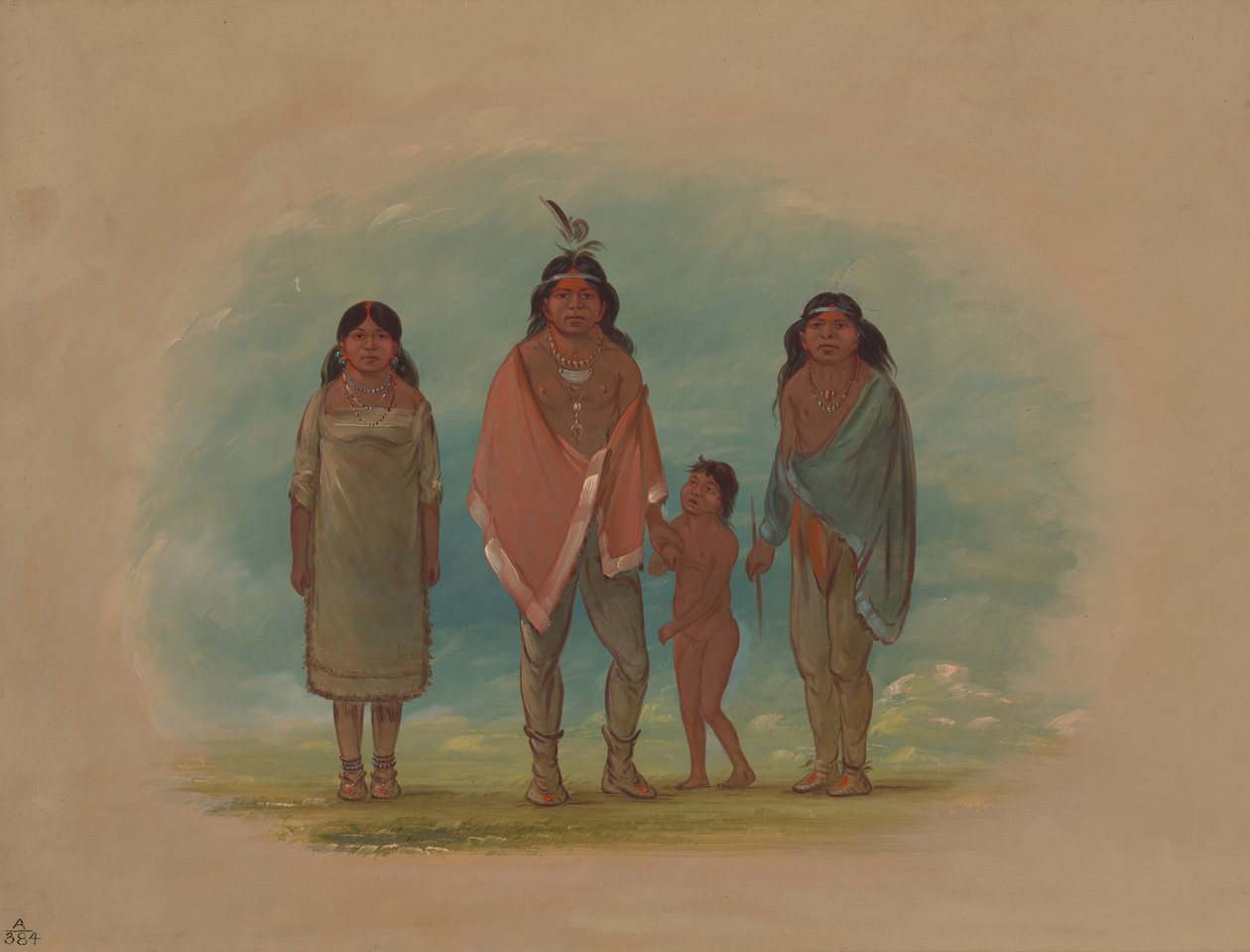 Patagon-høvding, hans bror og datter, 18561869. af George Catlin
