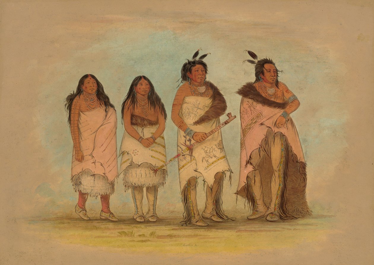 Pawneepict Chief, Two Daughters, and a Warrior, 18611869. af George Catlin
