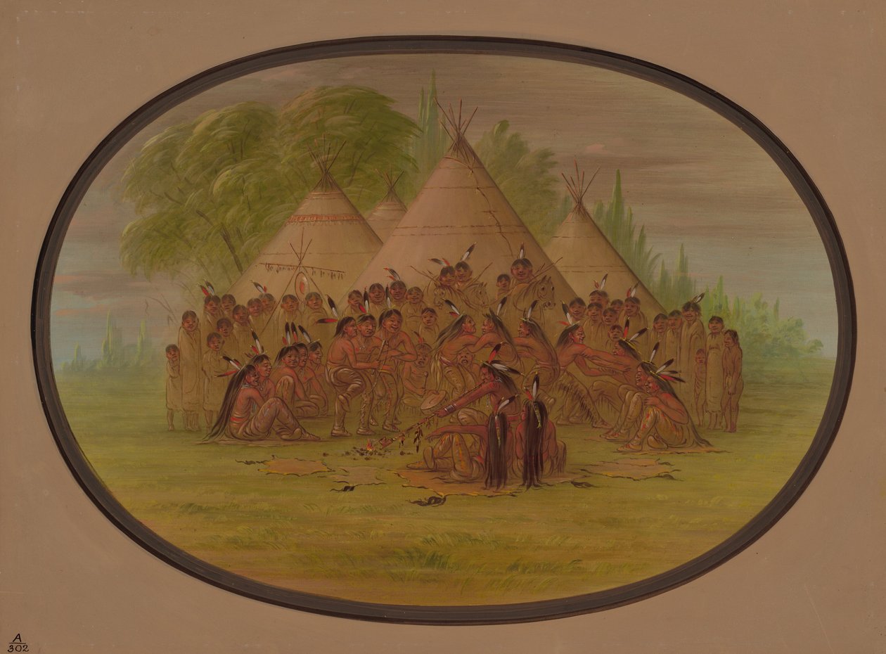 Pipe Dance - Assinneboine, 18611869. af George Catlin