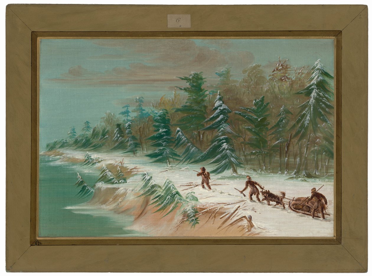 Tilbage til Fort Frontenac med slæde.  Februar 1679 af George Catlin