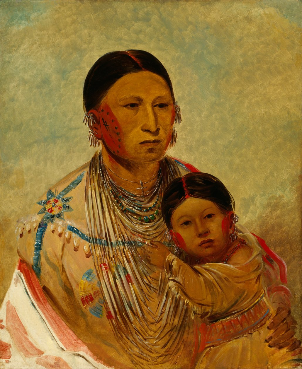 Ru-ton-ye-wee-ma, Strutting Pigeon, Hustru af White Cloud, 1844. af George Catlin