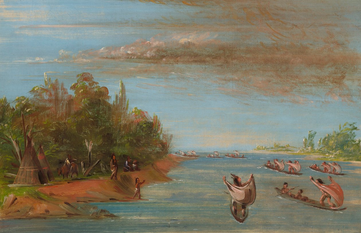 Sac og Fox sejler i kanoer af George Catlin