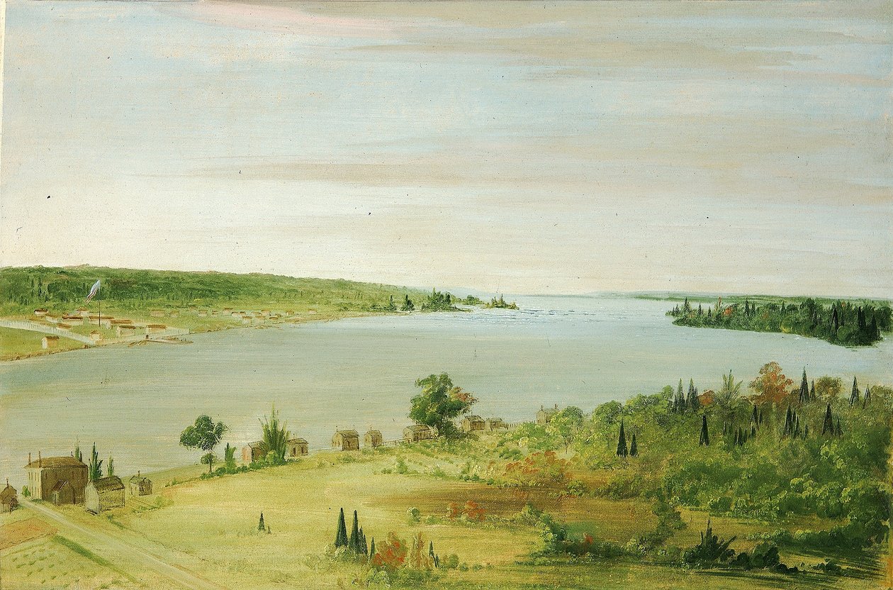 Sault Ste. Marie, med den amerikanske garnison i det fjerne af George Catlin