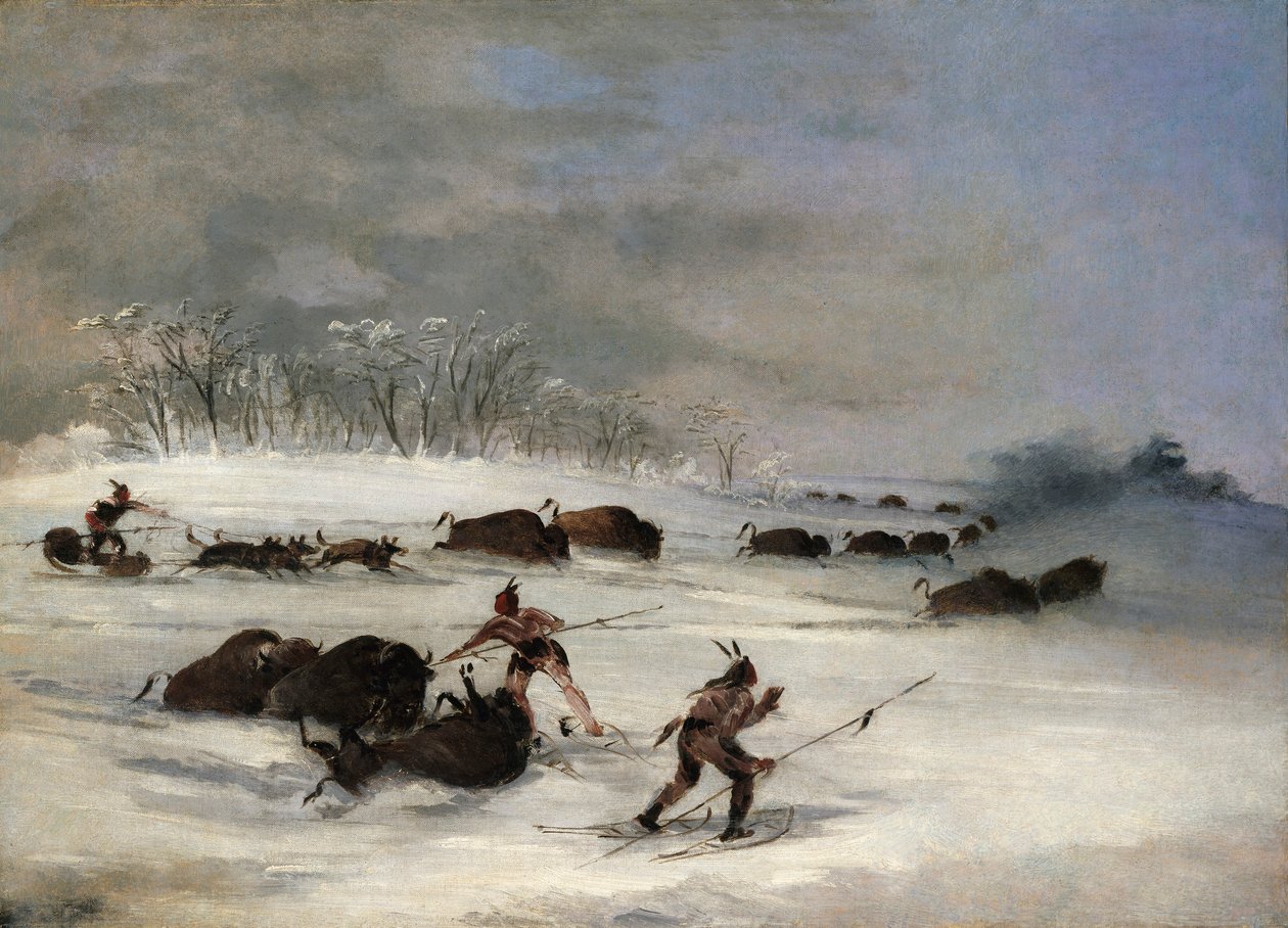 Sioux-indianere på snesko lanserede bøfler af George Catlin