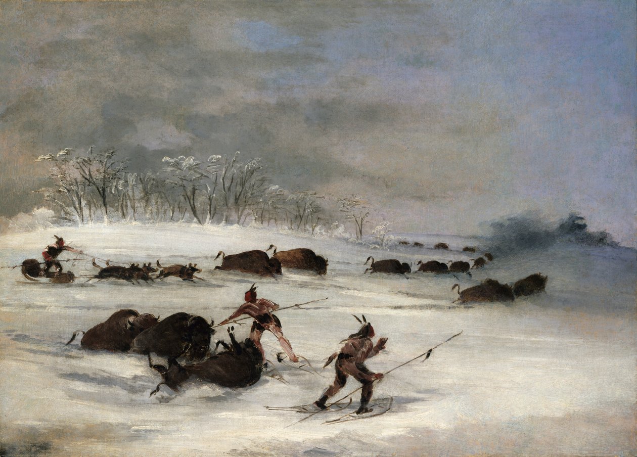 Sioux-indianere på snesko Lancing Buffalo, 1846-1848. af George Catlin