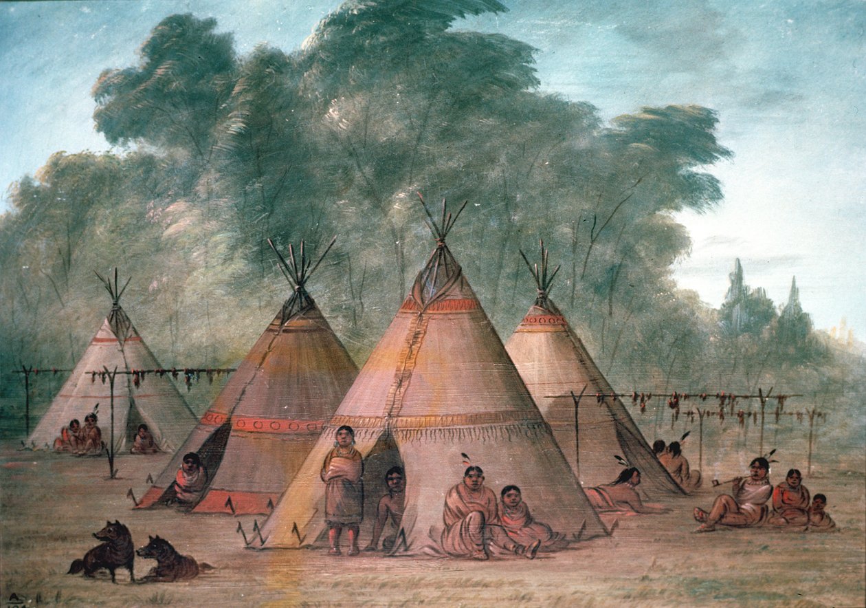 Sioux Village (olie på lærred) af George Catlin